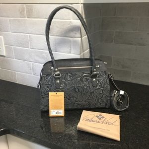 New Patricia Nash Calvi Satchel tooled leather in Smoke color NWT crossbody